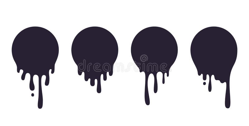 Dripping circle paint. Ink drop splash, melted liquid splatter, oil sauce stain, chocolate caramel border. Vector paint drip set. Dripping circle paint. Ink drop splash, melted liquid splatter, oil sauce stain, chocolate caramel border. Vector paint drip set